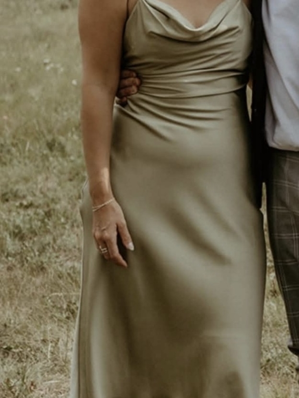 Satin Cowl Neck Midi Dress in Olive - Women